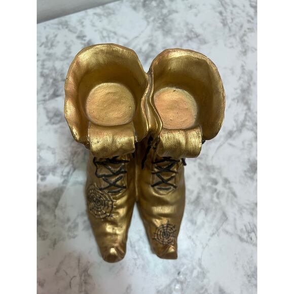 Witchy Centerpiece Halloween 7.5" Gold Boots Decor Laces Spiderwebs Whimsical - Picture 7 of 8